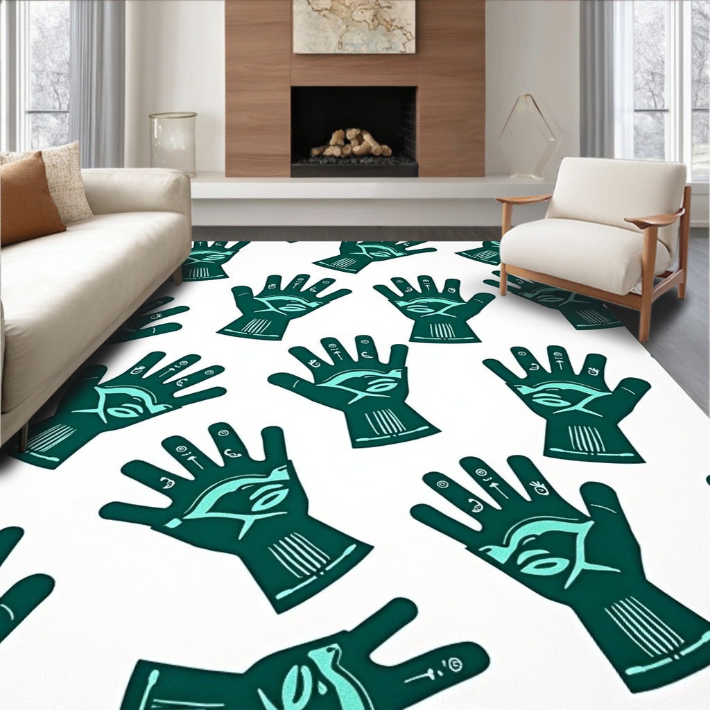 Teal Hand Eye Hieroglyph Arrangement Rug