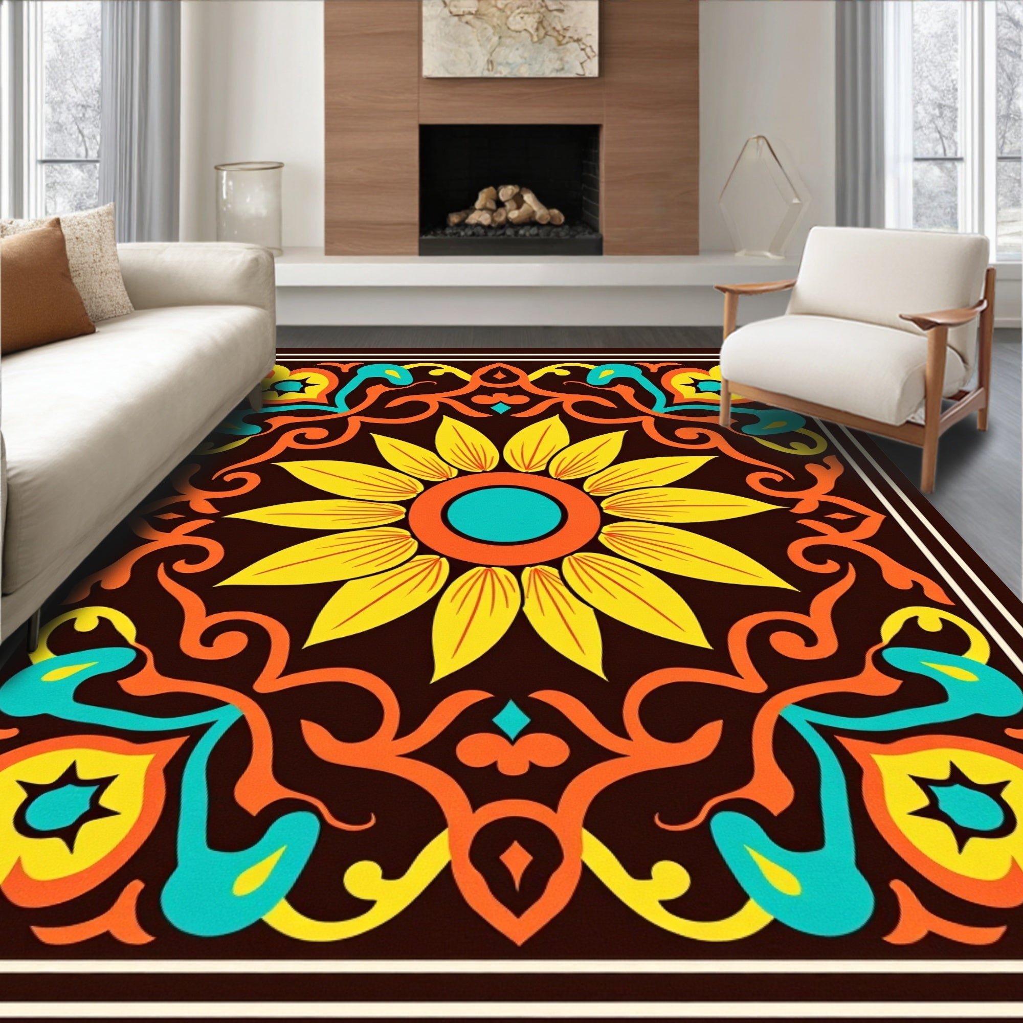 Vibrant Yellow Sunflower Medallion Rug