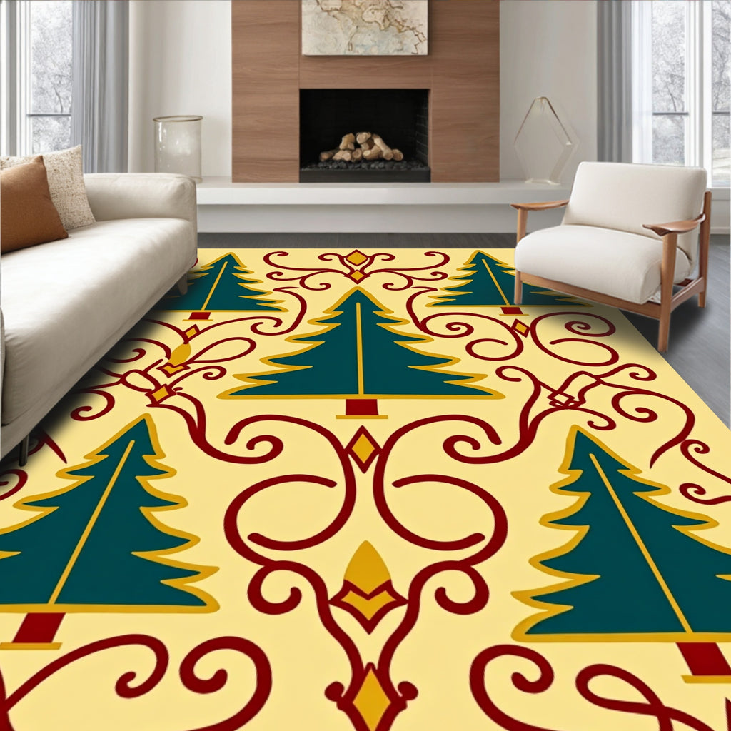 Teal Evergreen Vines Festive Rug