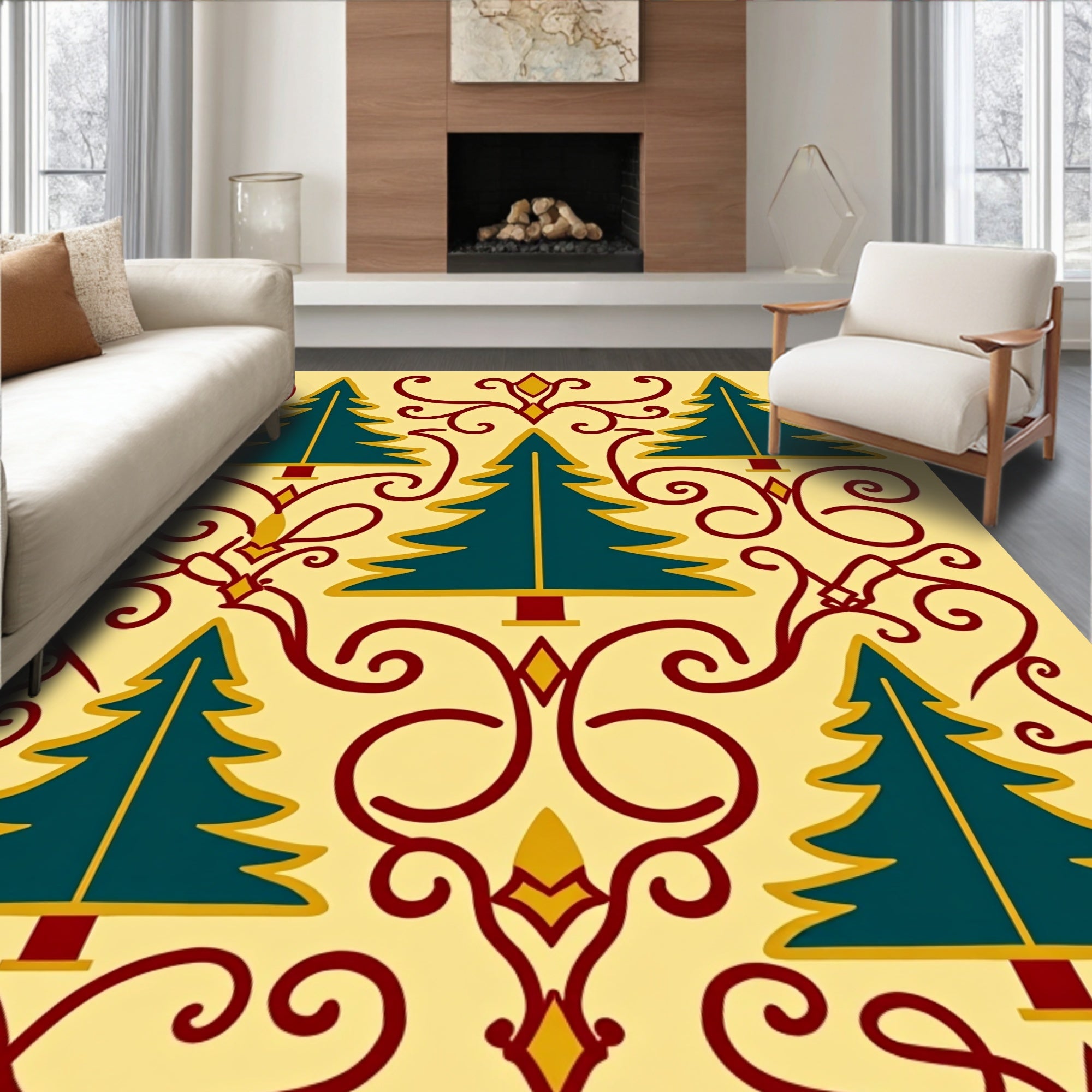 Teal Evergreen Vines Festive Rug
