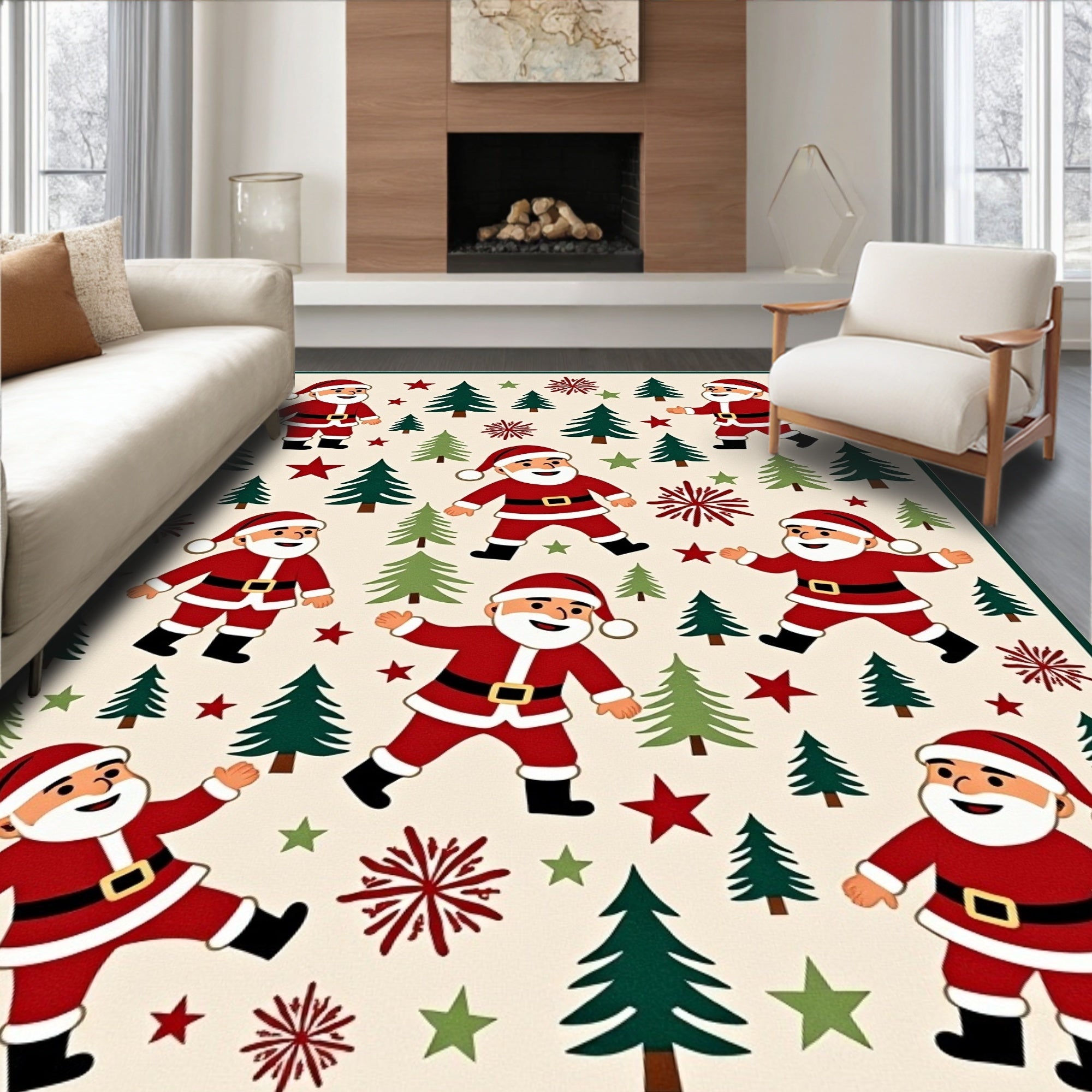 Festive Santa Claus Christmas Trees Rug