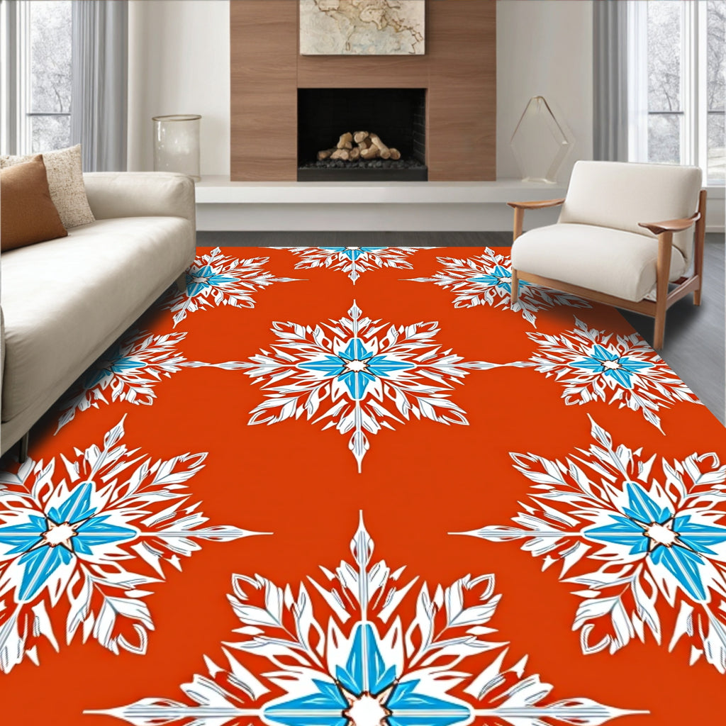 Orange Red Snowflakes Floral Repeat Rug