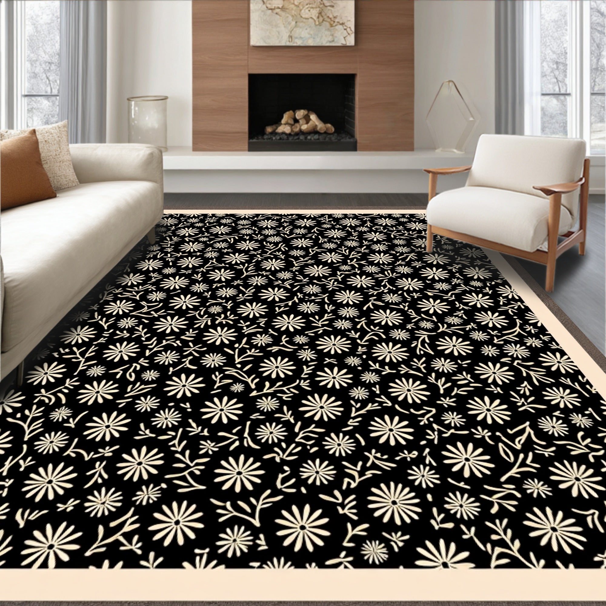 Cream Floral All Over Ground Rug