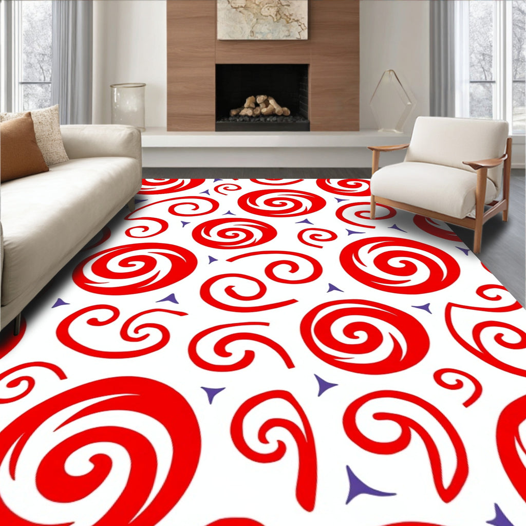 Bold Red Swirls Purple Triangles Rug