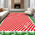 Red White Striped Green Garland Rug