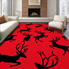 Bold Red Jumping Deer Silhouette Rug