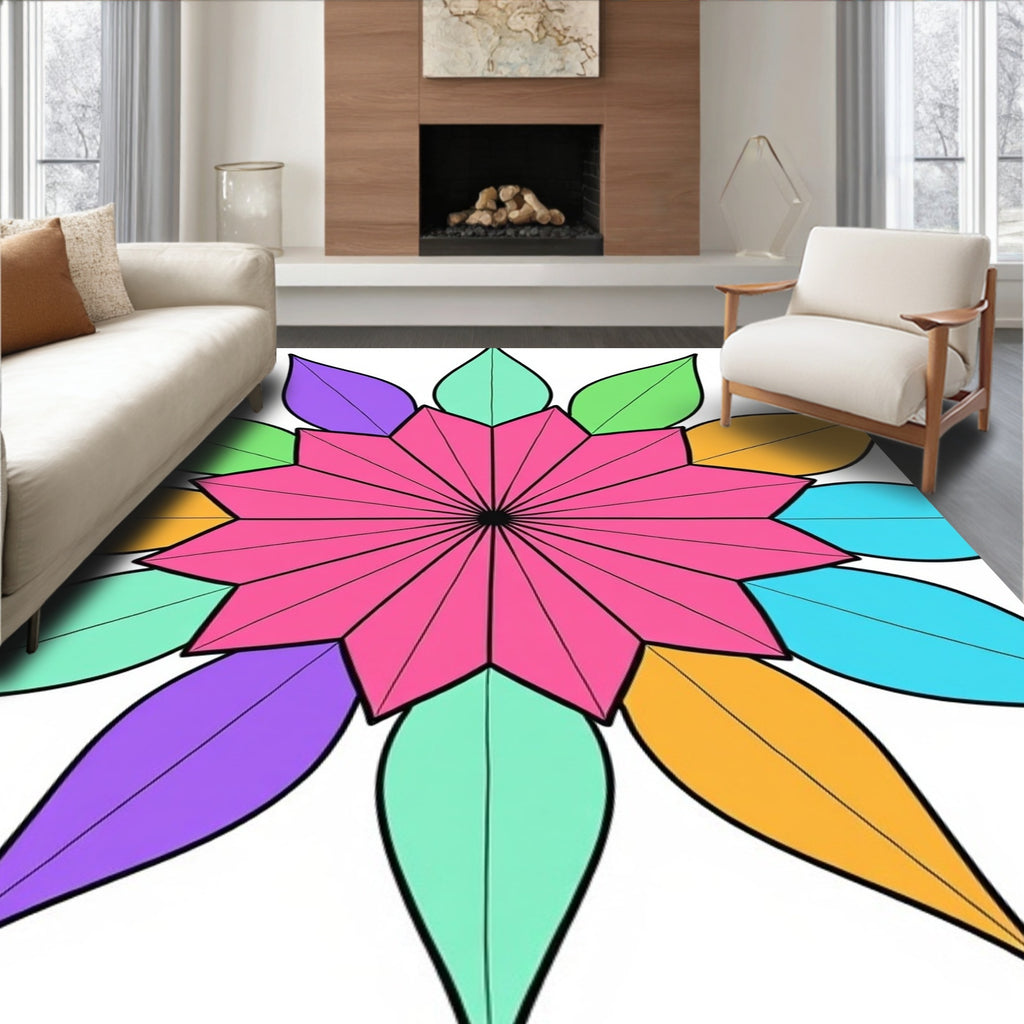 Pink Orange Purple Teal Leafburst Rug