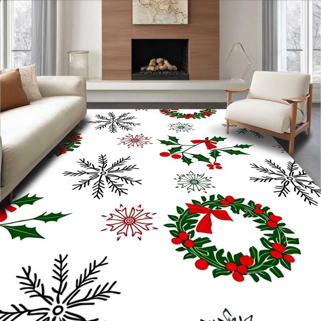 Festive Snowflake Wreath Holly Rug