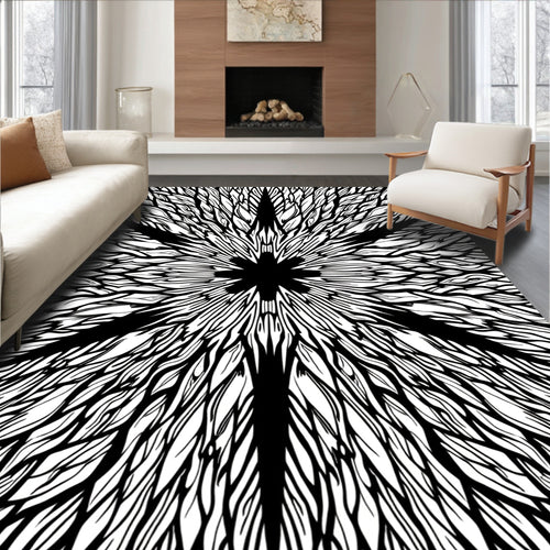 Black White Starburst Organic Textures Rug