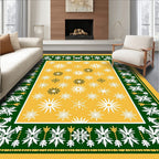 Golden Yellow White Snowflake Border Rug