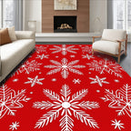 Bold White Snowflakes on Red Backdrop Rug
