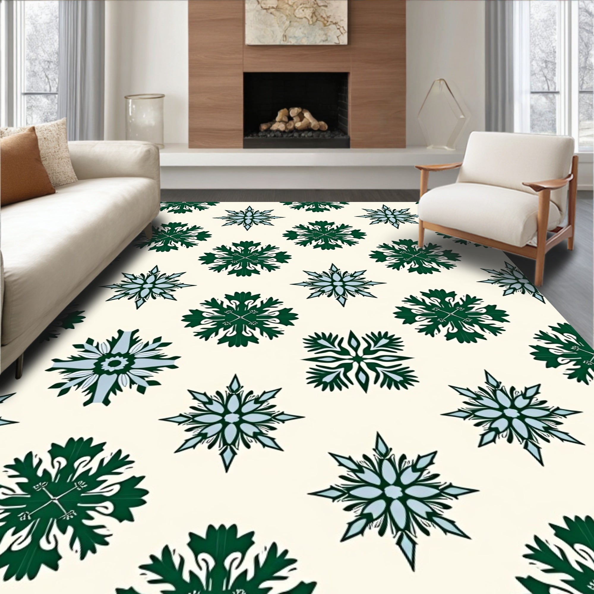 Emerald Green Starburst Snowflake Rug