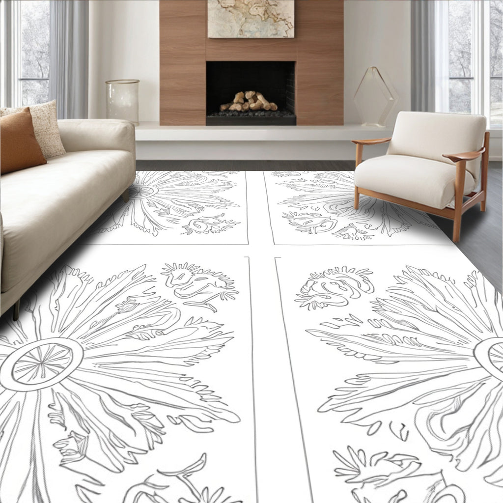Ornate Floral Medallion Line Art Rug