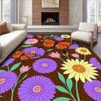 Orange Monarch Butterflies and Flowers Rug