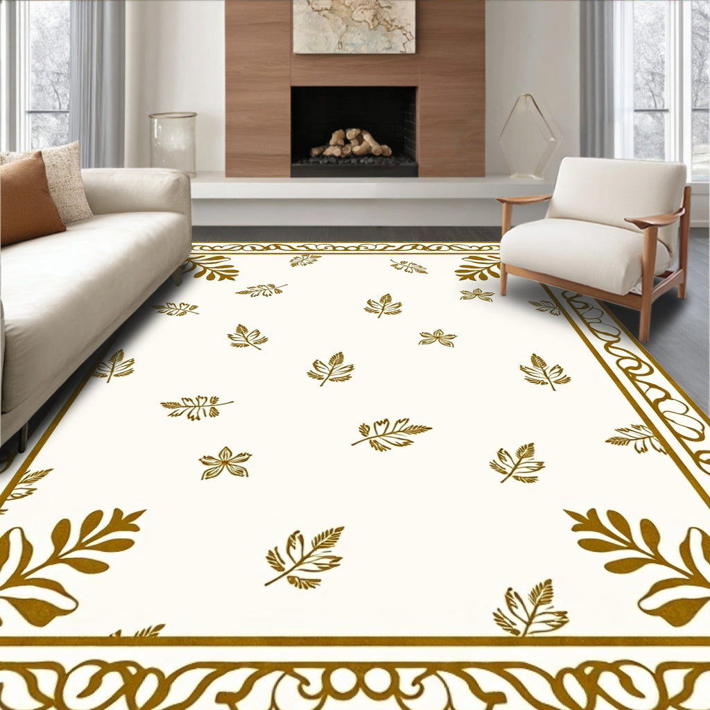 Golden Foliage Bordered Cream Rug