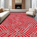 Red White Geometric Branch Overlay Rug