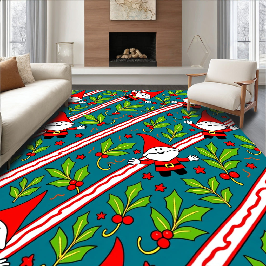 Christmas Gnome Holly Stripe Medley Rug