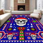 Blue Red Skull Christmas Candy Cane Rug