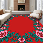 Pink Rose Bloom Vine Border Rug