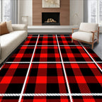 Bold Red Black Plaid Texture Rug