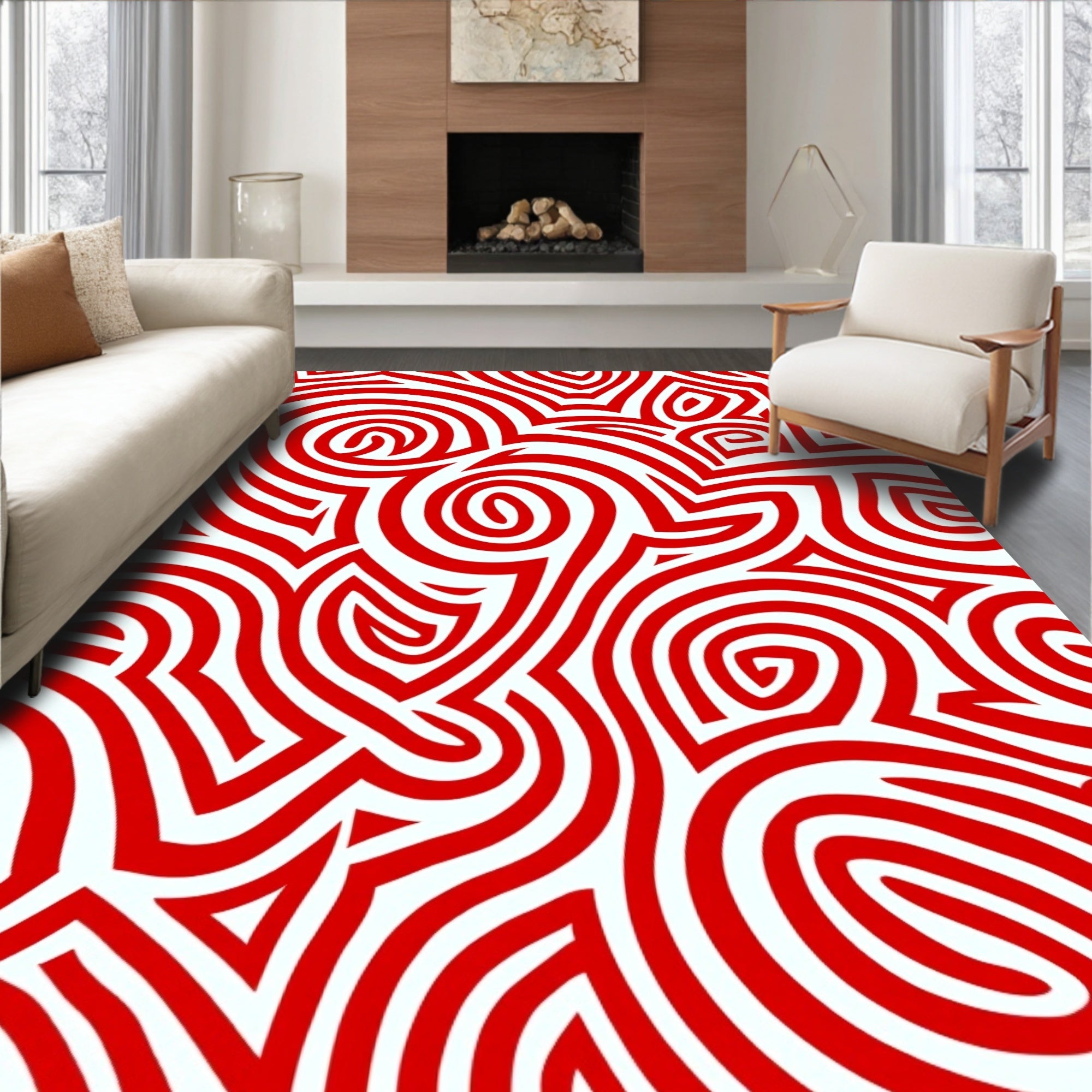 Bold Red Abstract Swirls Rug
