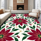 Crimson Poinsettia Green Leaf Berry Rug