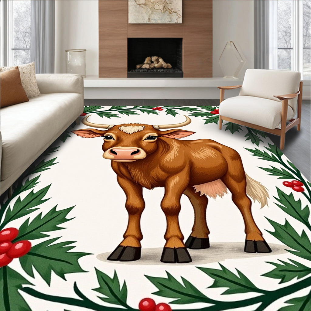 Brown Bull Holly Berry Garland Rug