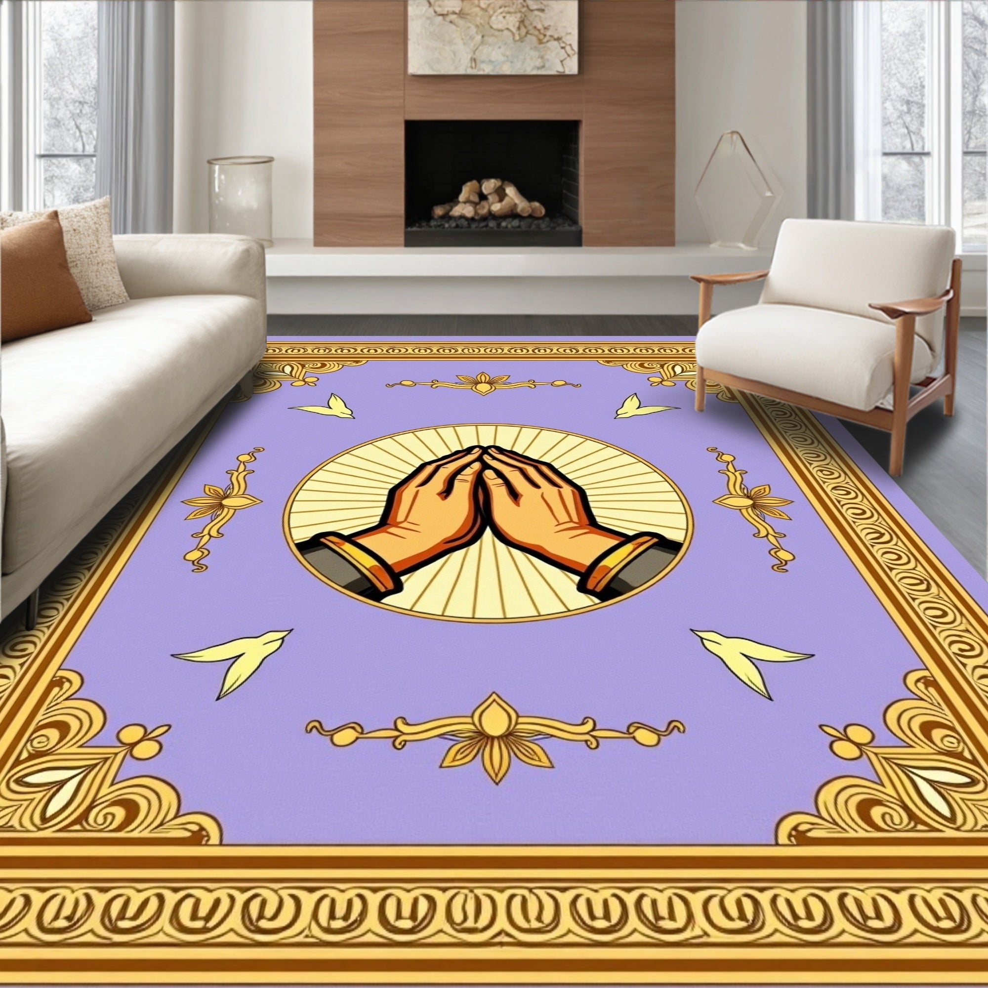 Lilac Praying Hands Golden Frame Rug
