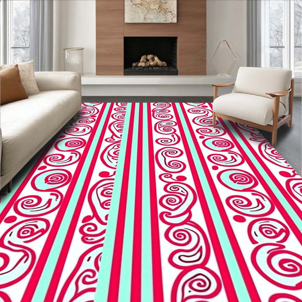 Crimson White Swirl Stripe Rug