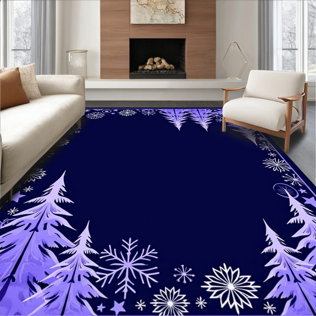Winter Snowflakes Purple Trees Border Rug