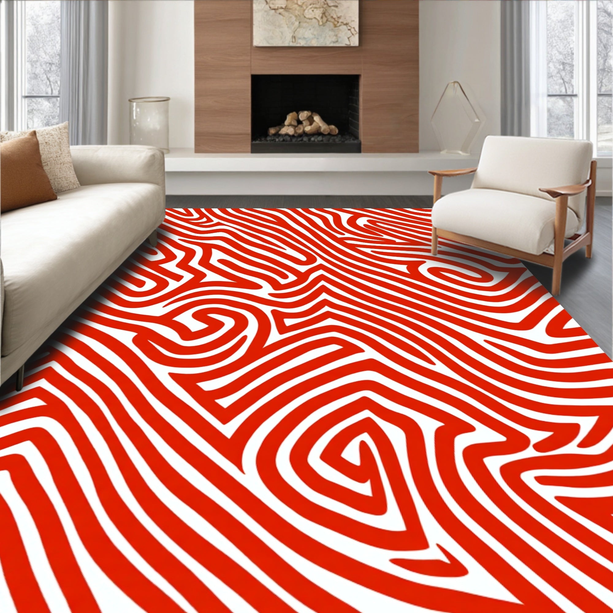 Vibrant Red Swirl Maze Rug