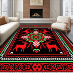 Red Deer Green Crimson Folk Art Rug