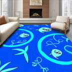 Whimsical Blue Cartoon Fish Swirl Rug