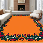 Vibrant Orange Floral Border Rug