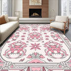 Pink Child Figure Floral Frame Rug