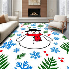 Charming Snowman Red Scarf Holly Snowflakes Rug
