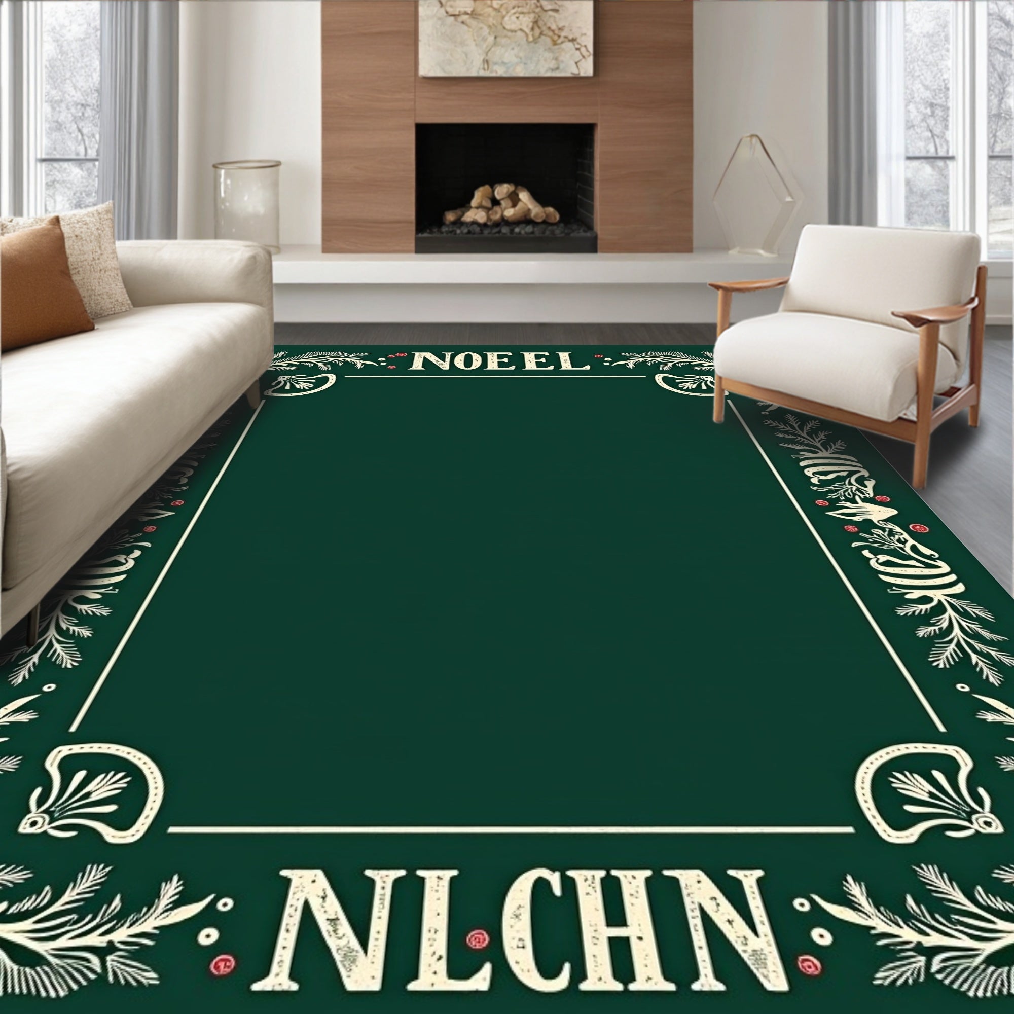 Emerald Noel Floral Border Rug