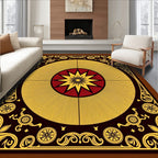 Crimson Yellow Sunburst Medallion Frame Rug