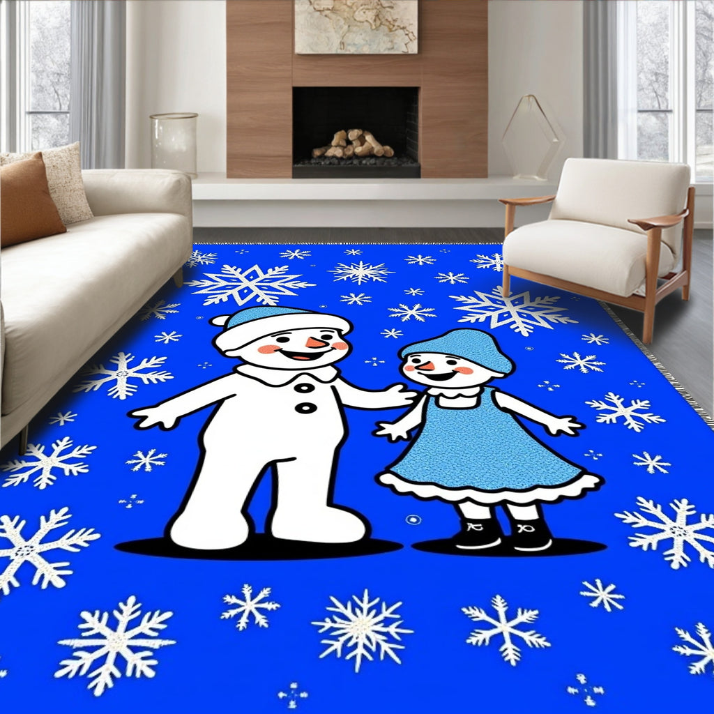 Happy Snowman Family Snowflake Collection Rug