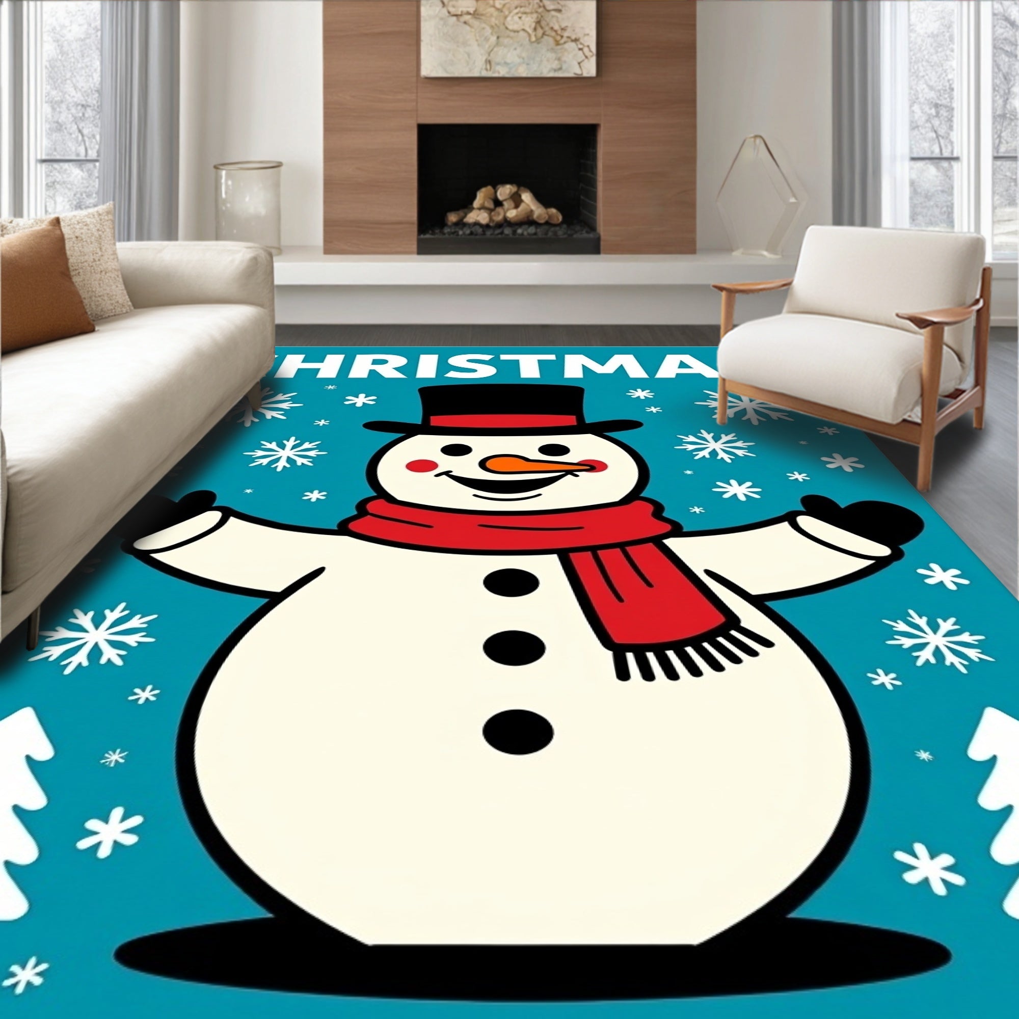 Joyful Snowman With Red Scarf Rug