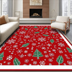 Red White Green Festive Snowflakes Christmas Trees Rug