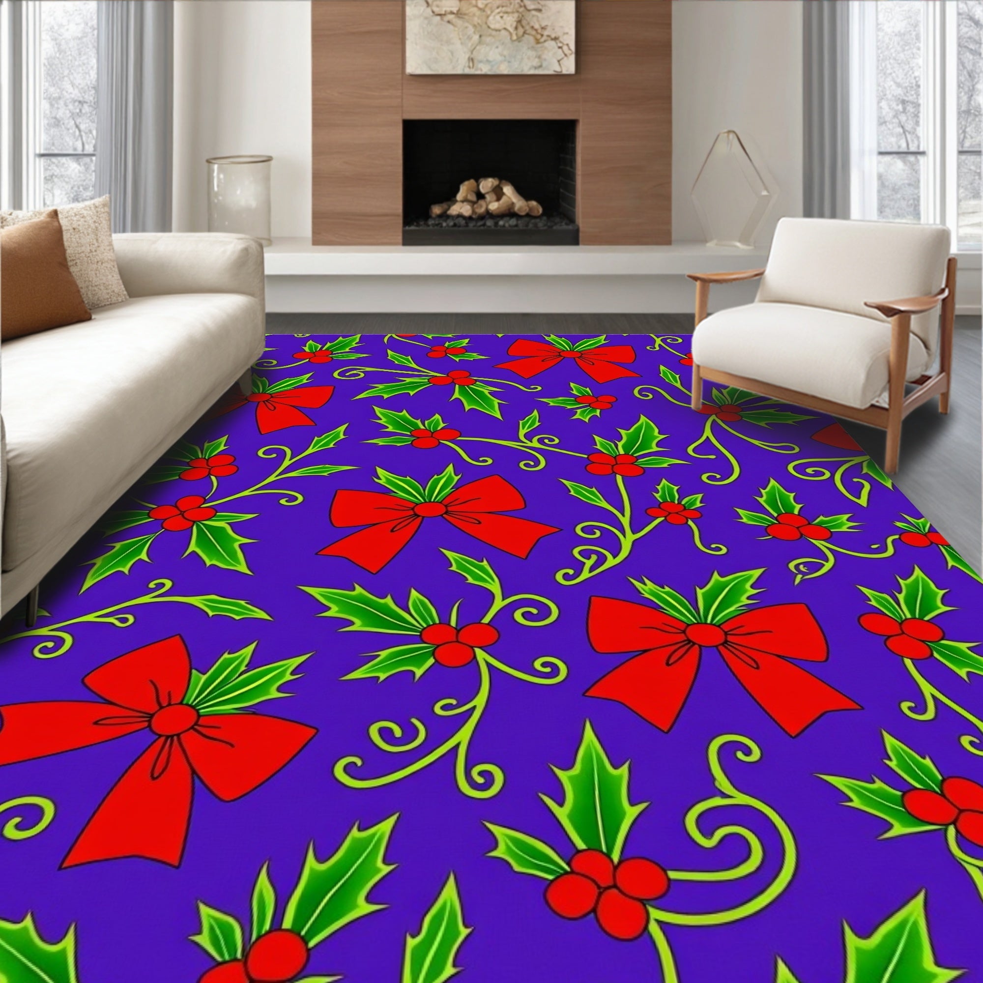 Red Holly Bows with Vines Rug