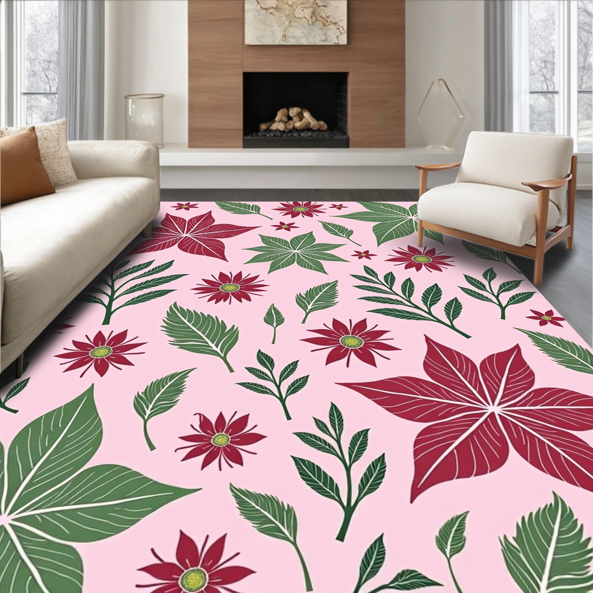 Crimson Poinsettia Foliage Pink Rug