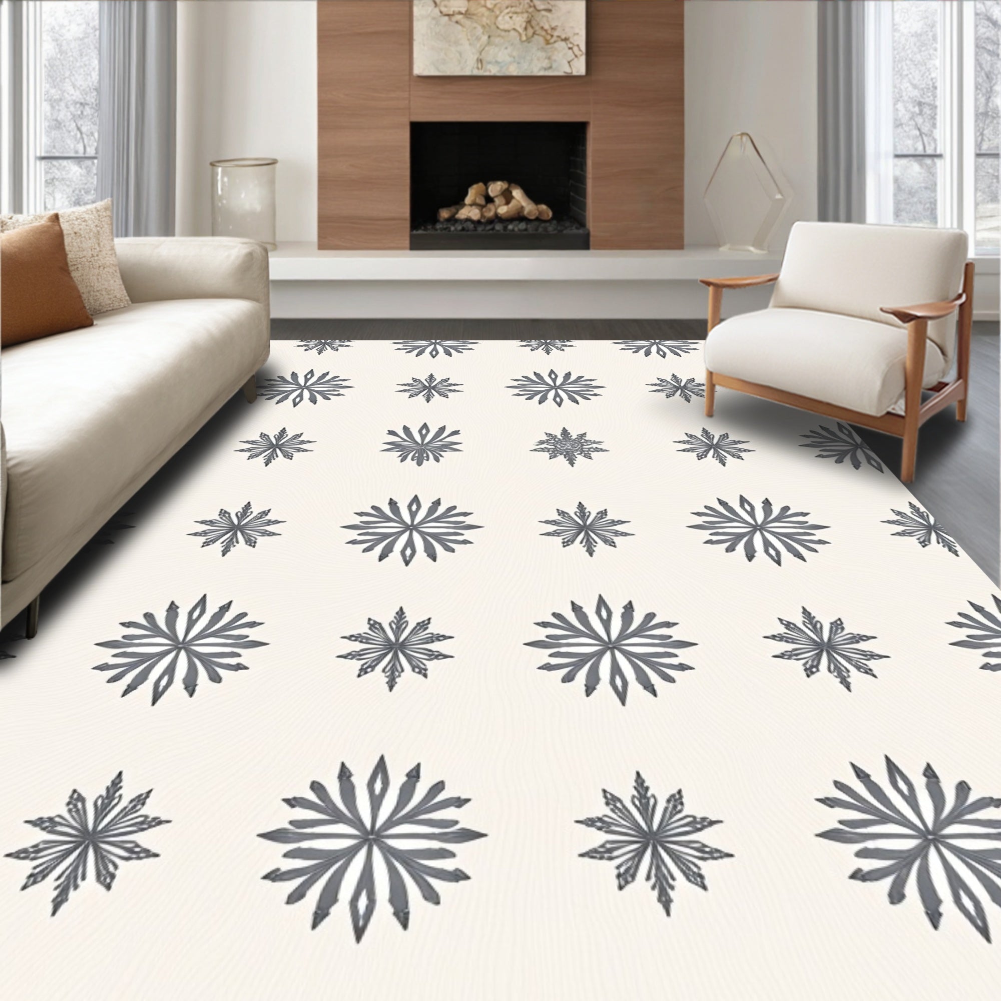 Gray Starburst Floral Background Rug