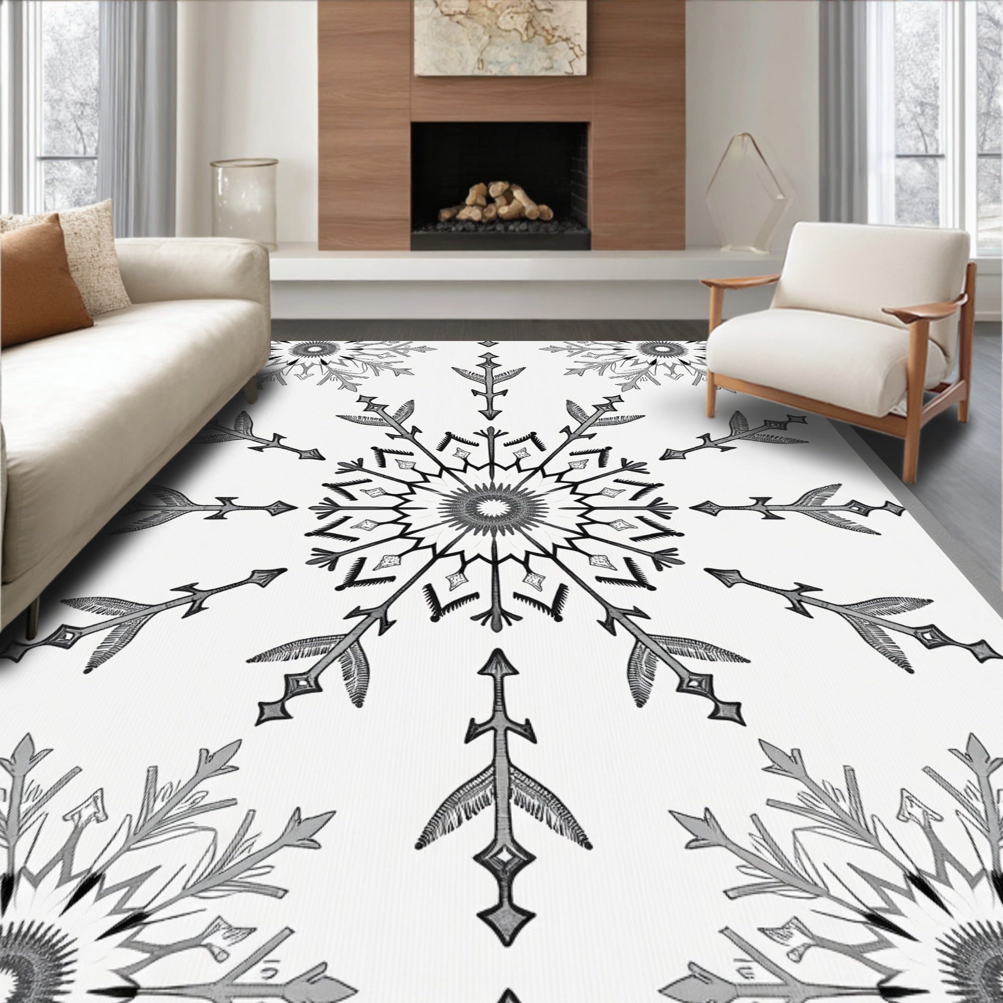 Monochromatic Snowflake Symmetry Garden Rug