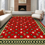Red Festive Star Floral Border Rug