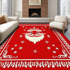Crimson Santa Claus Snowflakes Festive Rug