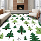 Forest Green Pine Snowflakes Repeat Rug