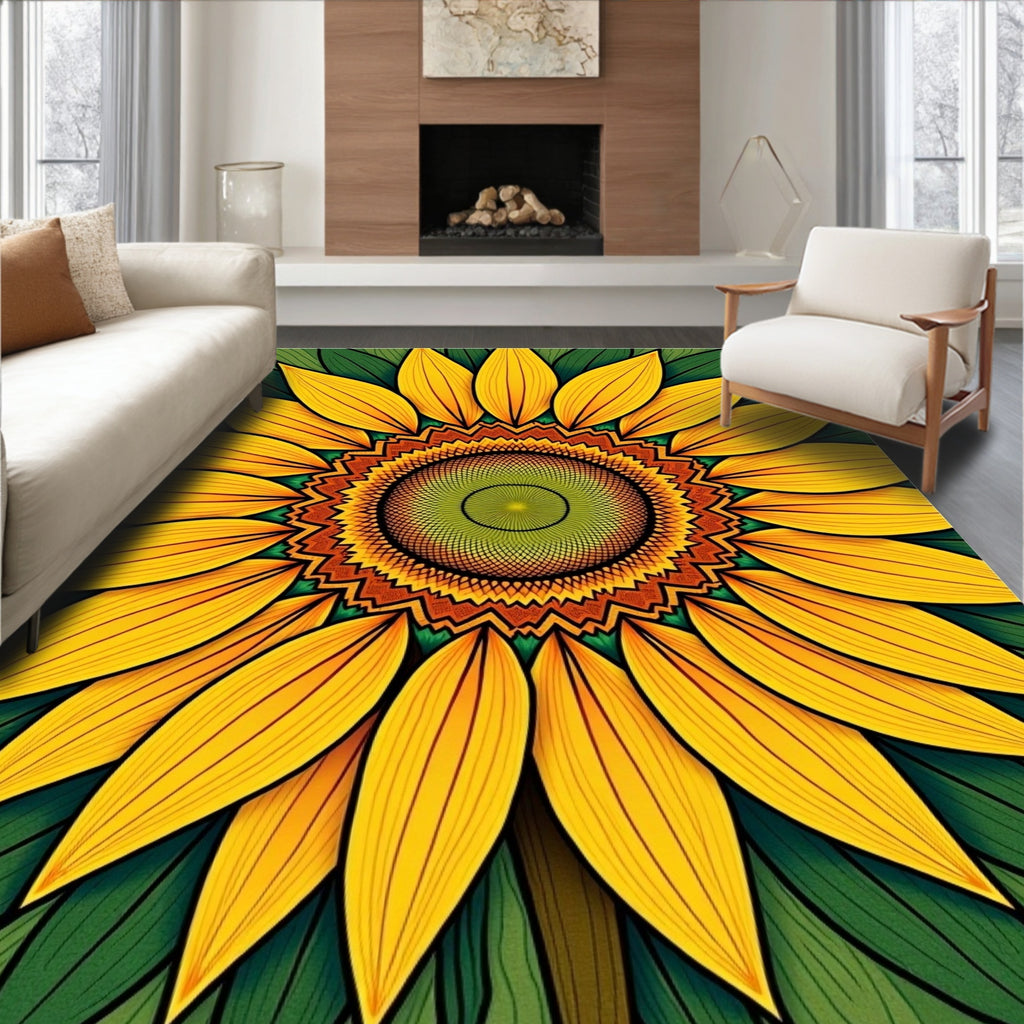 Vibrant Yellow Sunflower Mandala Rug