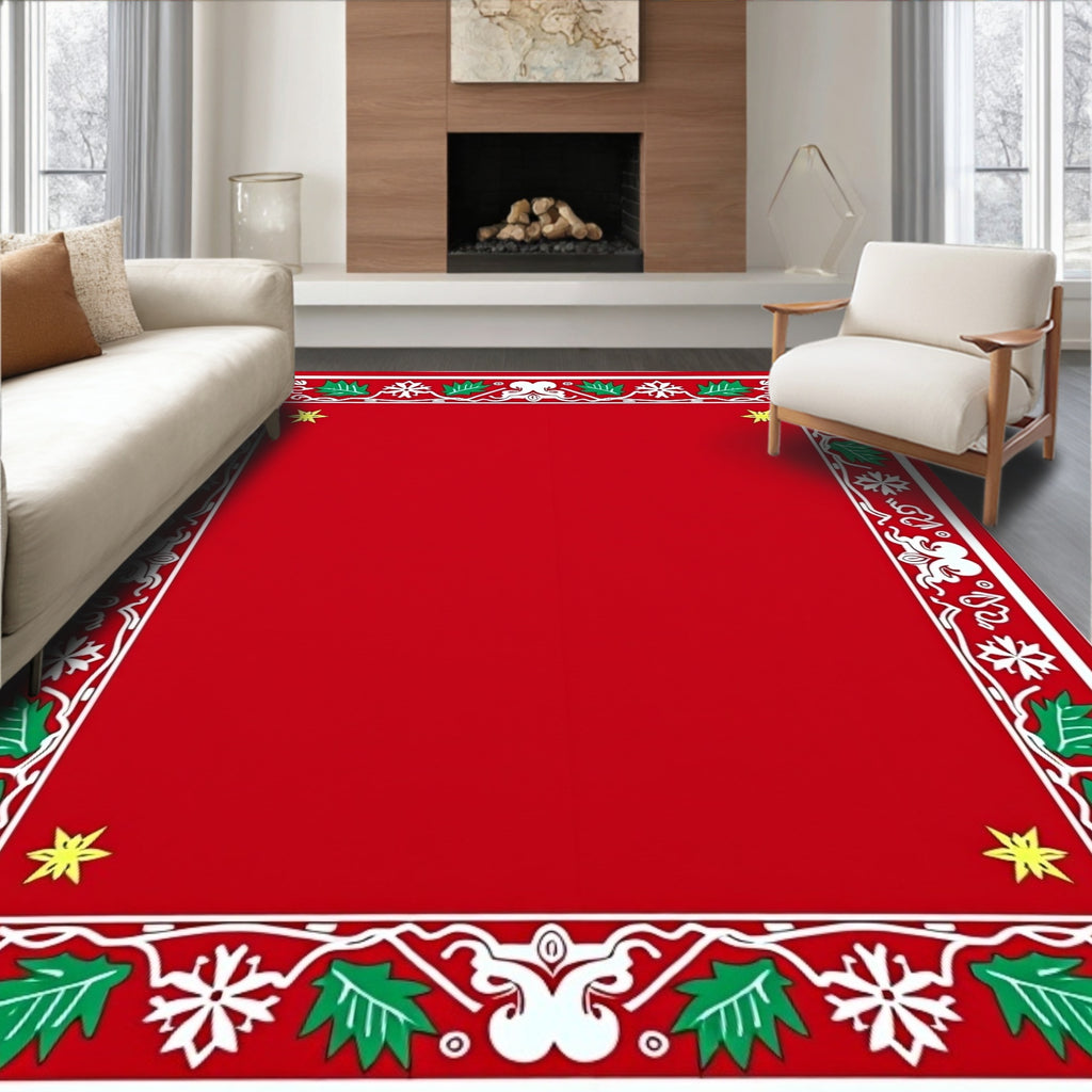 Crimson Bordered Holly Star Frame Rug